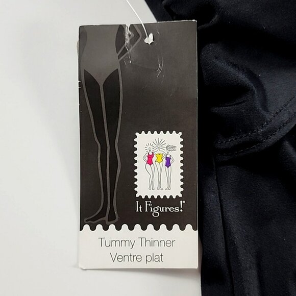 It Figures! Tummy Thinner One Piece Swimsuit Black Graphic Tee Empire Waist Sz 8 - Picture 5 of 13